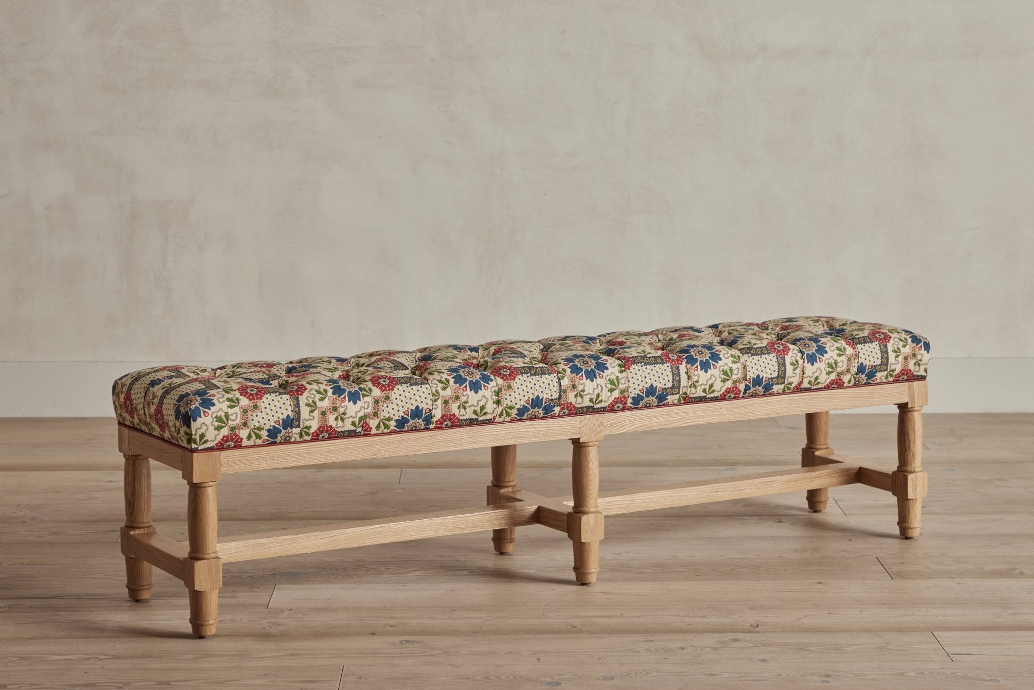 Shown in Natural Oak and Customer's Own Material (Decors Barbares Jardin Couranien Pink with Howe Poppy Leather Piping)