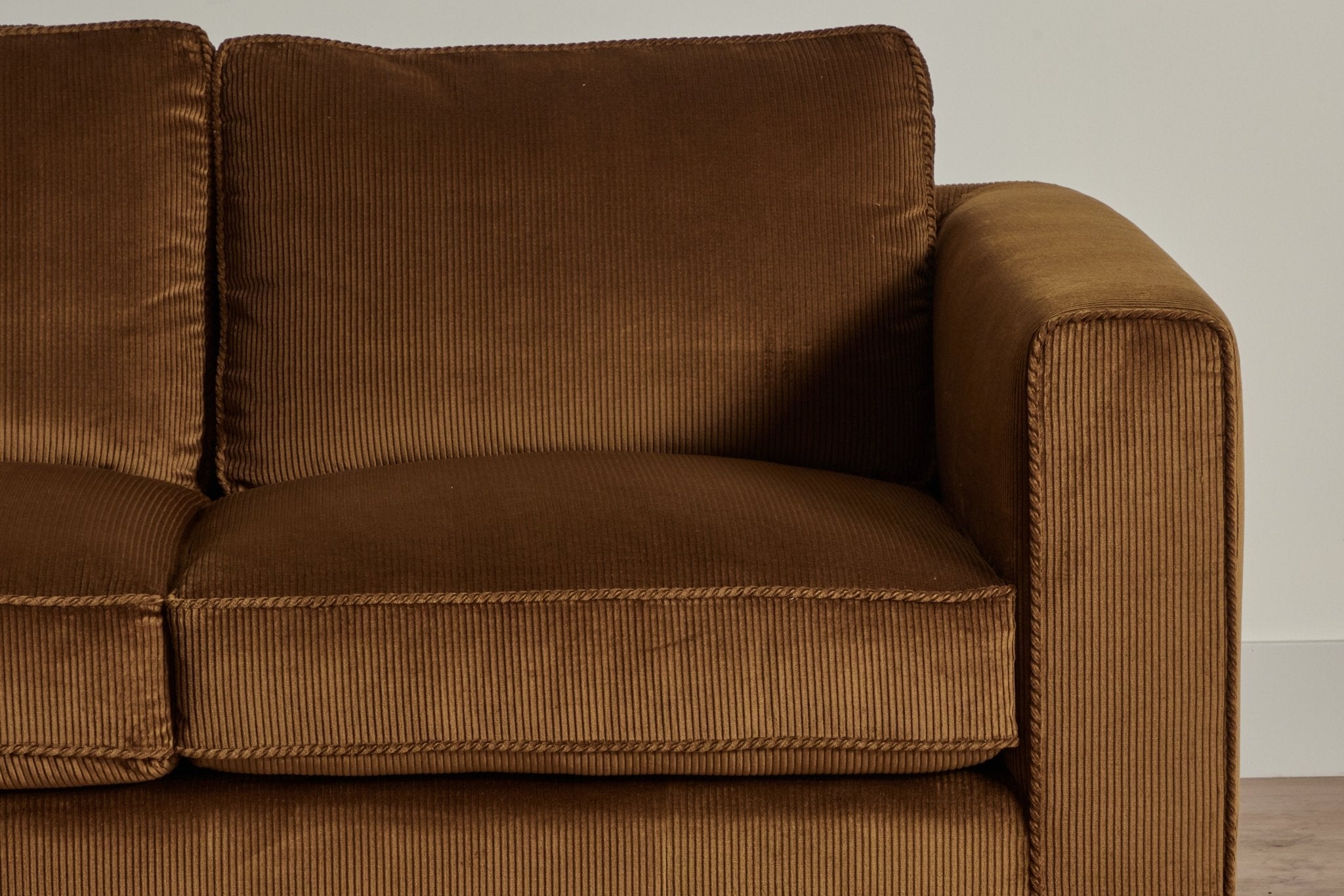 Shown in Nickey Kehoe Holland & Sherry Tempo Bronze Corduroy and Dark Oak, left-facing