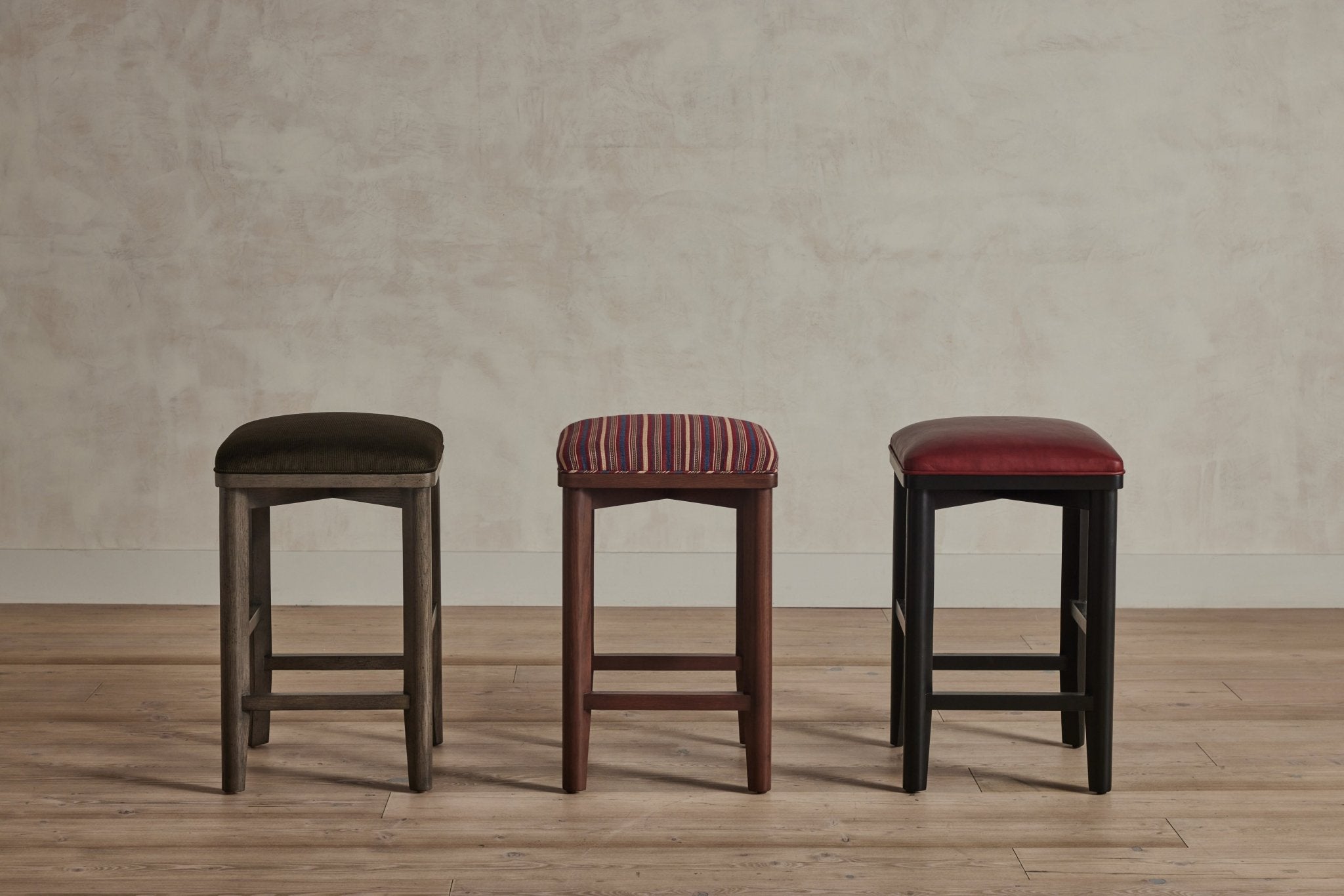 Shown in Smoked with Holland & Sherry Olive Corduroy; Saddle with Howe Bursa Stripe; Ebony with Italian Hide Palmelatto