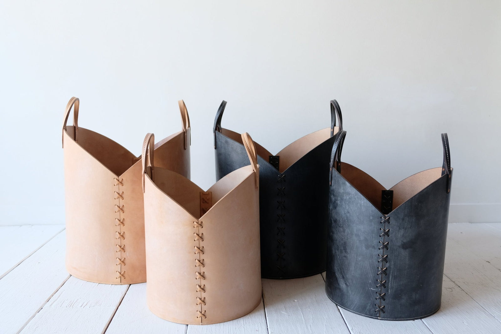 Leather Log Basket in Charcoal Black – Nickey Kehoe