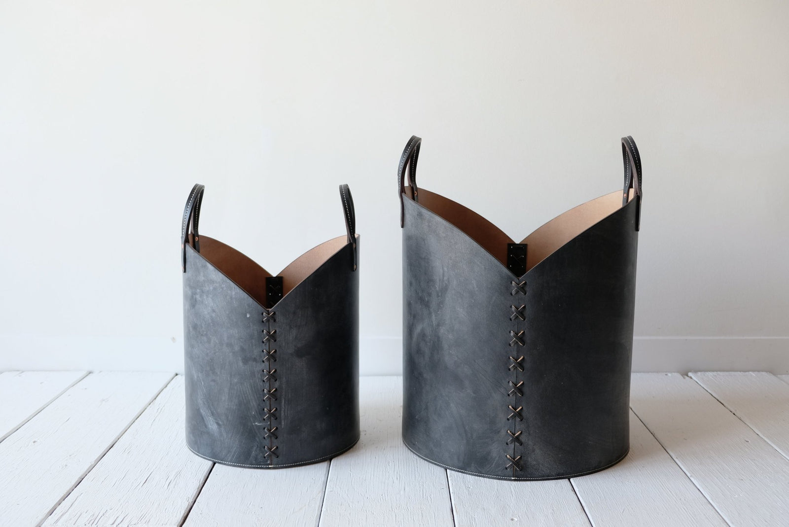 Leather Log Basket in Charcoal Black – Nickey Kehoe