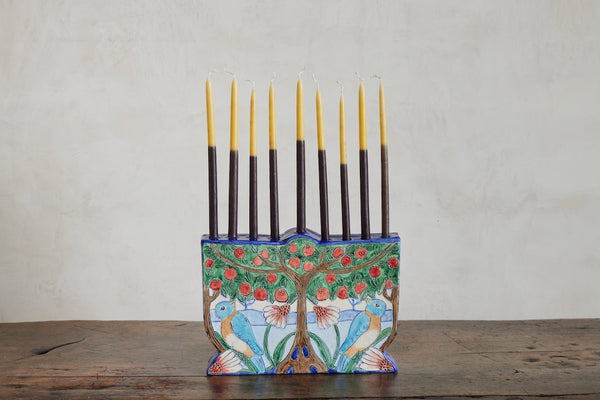 Tree & Bird Ceramic Menorah - Nickey Kehoe