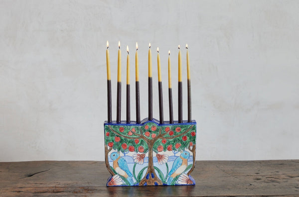 Tree & Bird Ceramic Menorah - Nickey Kehoe