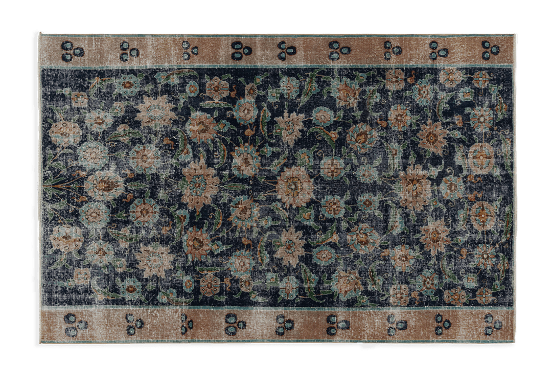 Turkish Blue Floral Rug 6’3 x 9’7 (LA) - Nickey Kehoe