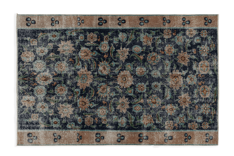 Turkish Blue Floral Rug 6’3 x 9’7 (LA) - Nickey Kehoe