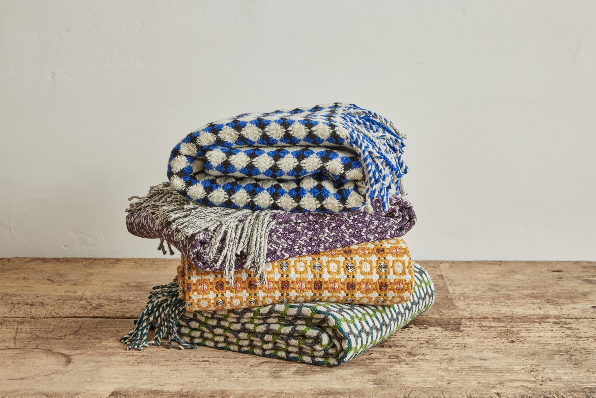 Wool Blue Tile Throw Blanket - Nickey Kehoe