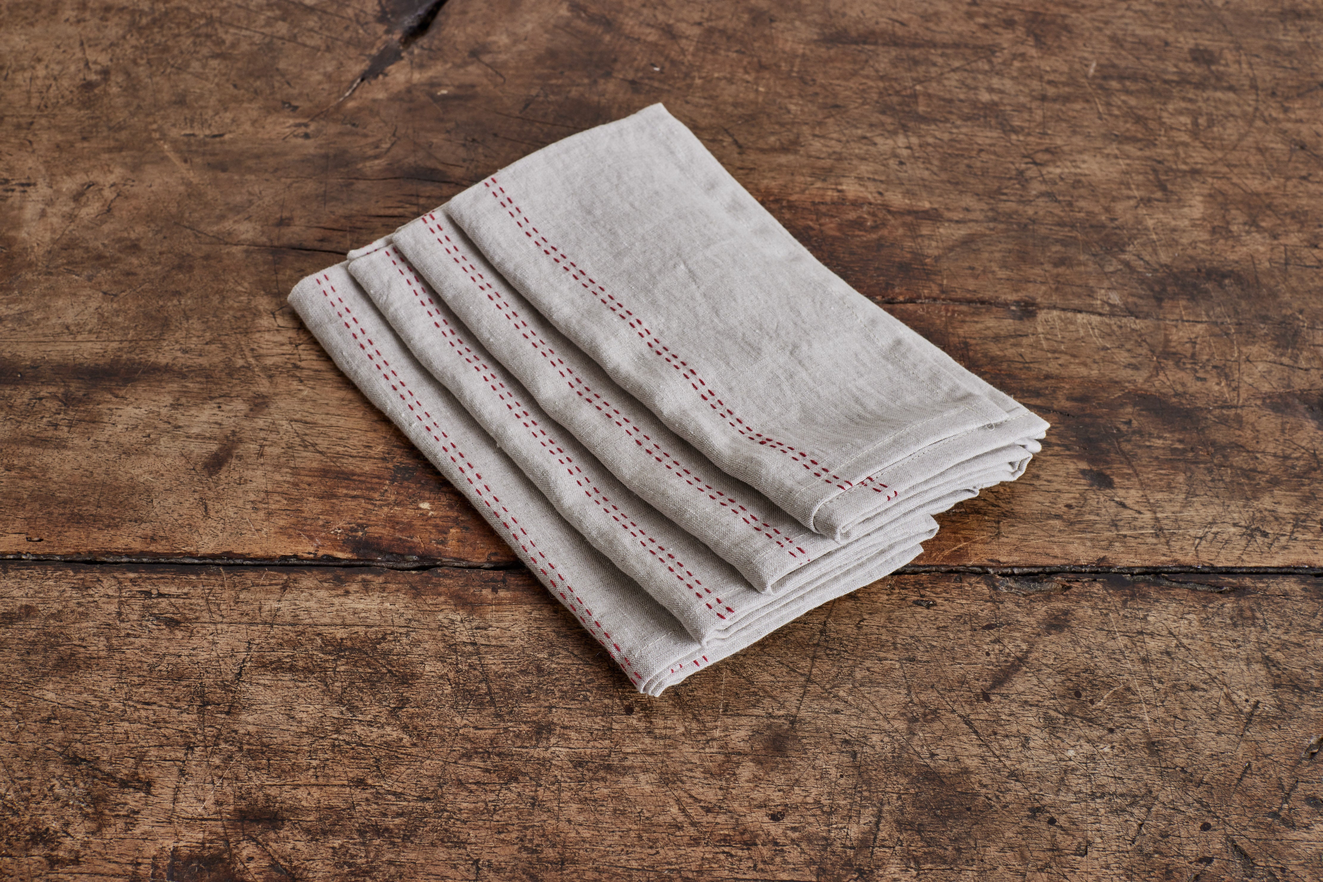 Set of 4 French Linen Napkins, Red