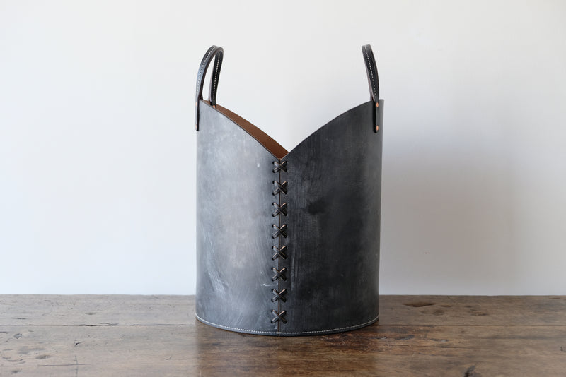 Otis Ingrams, Leather Log Basket in Charcoal Black