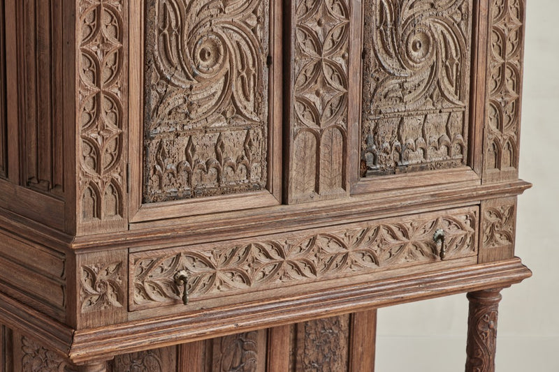 Carved Oak Bar Cabinet