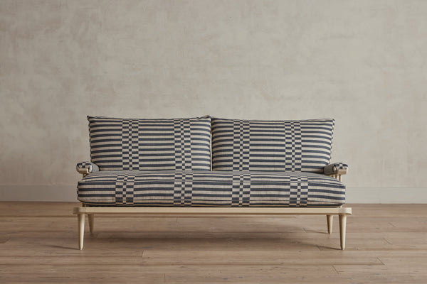 Shown in Customer's Own Material (George Spencer Design Check Stripe in Navy) and Bleached Oak|Shown in Libeco Linen in Midnight Blue and Natural Oak|Inquire for Pricing