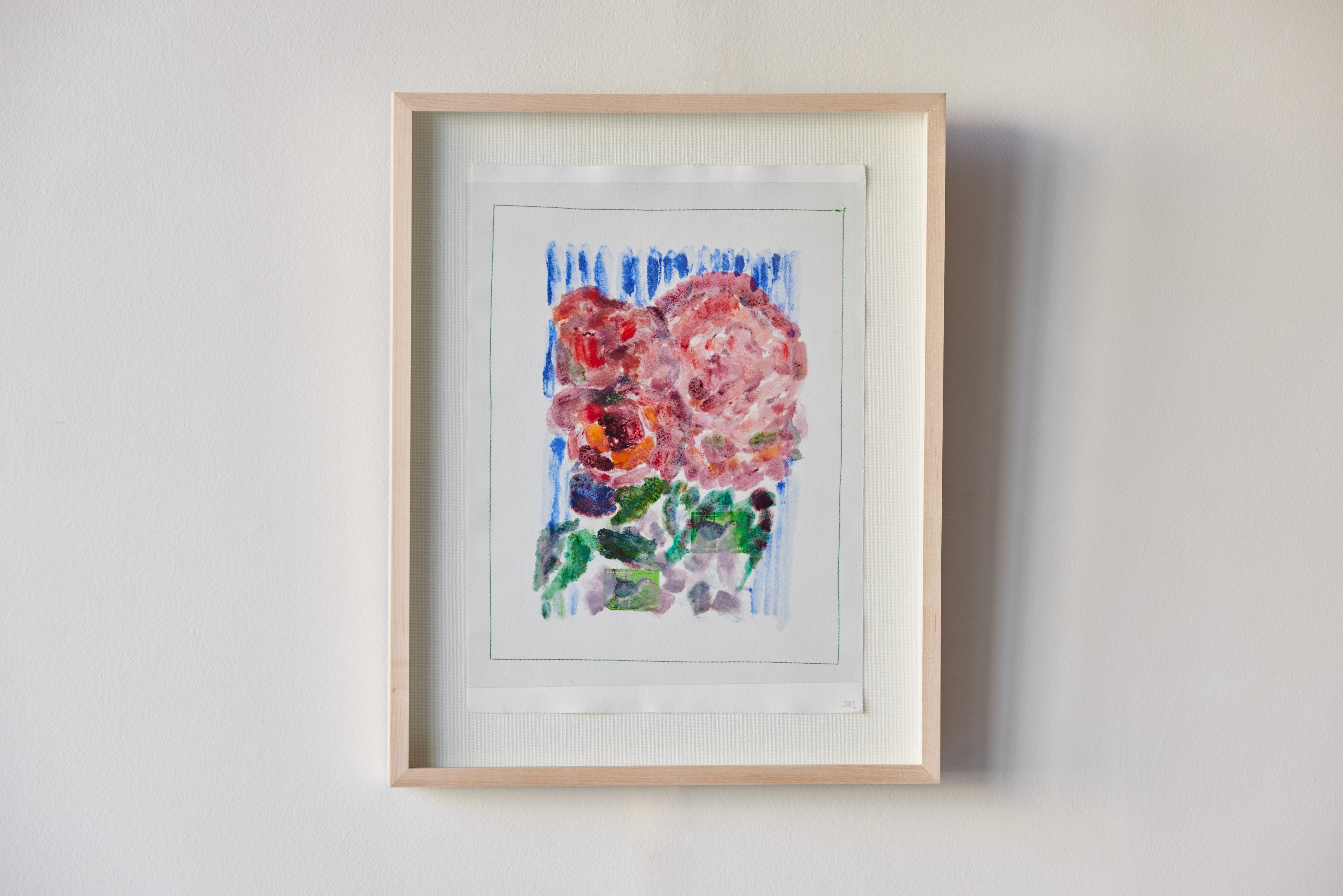 Pink Roses on Blue Stripes
