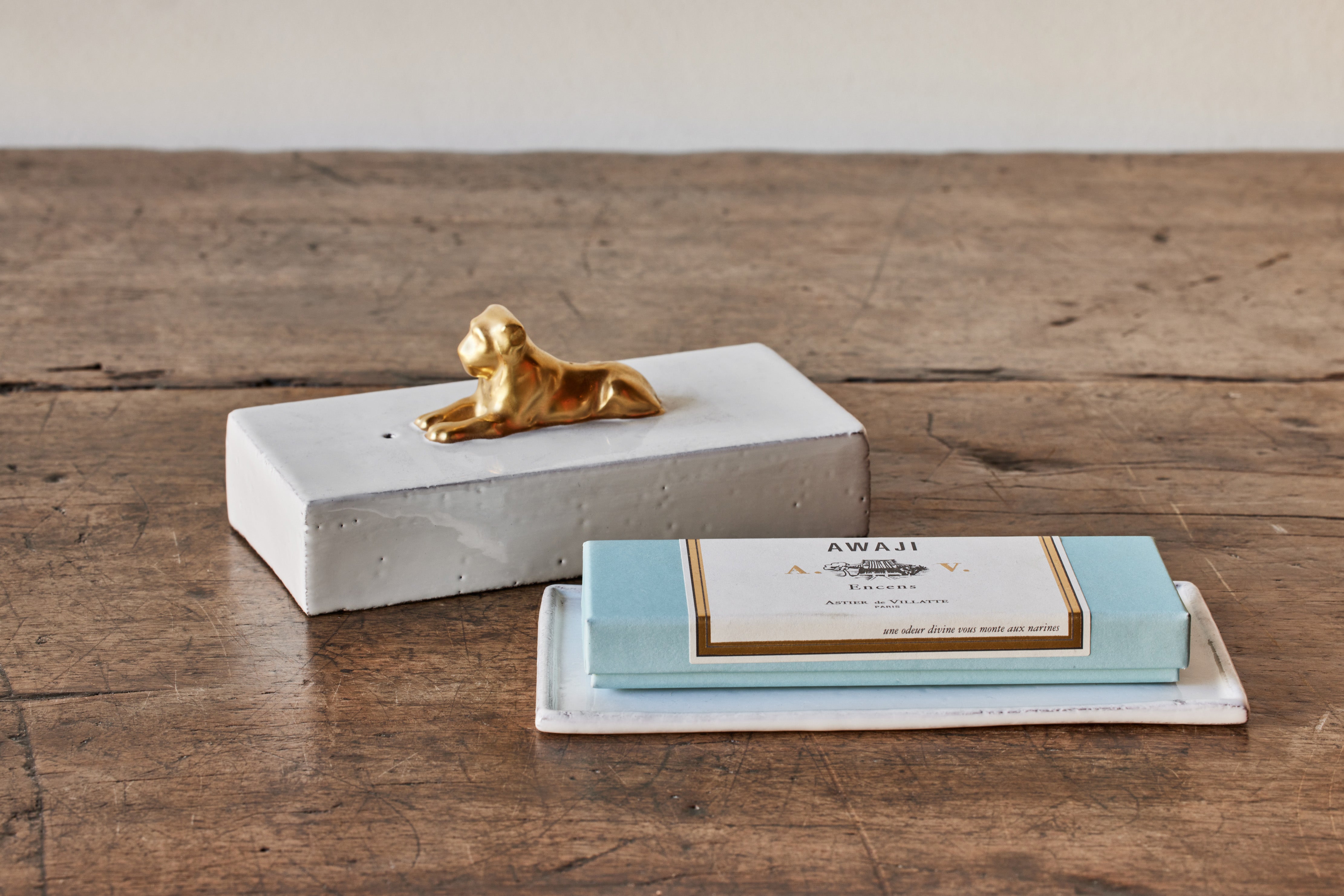 Astier de Villatte, Gold Lion Incense Box & Holder