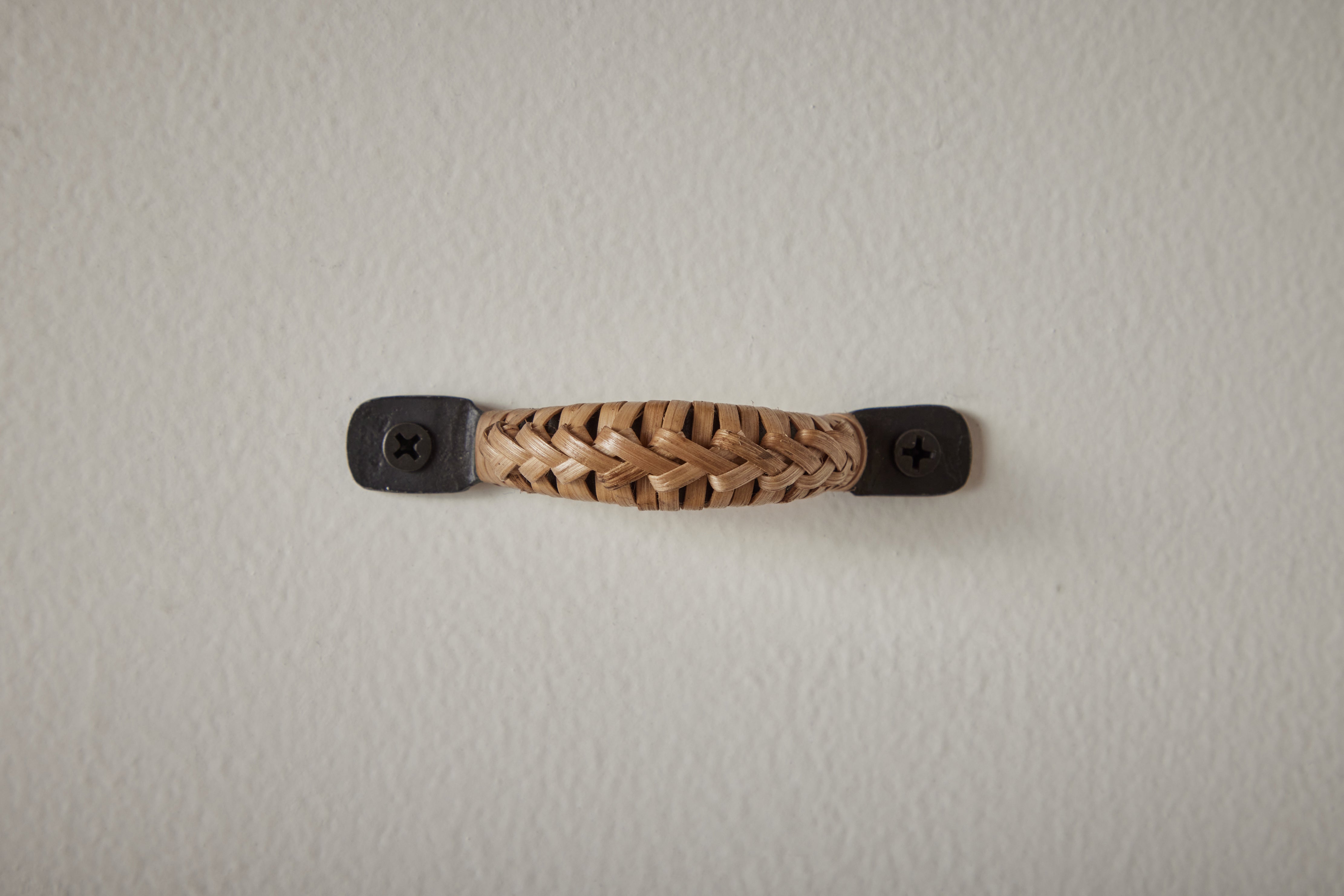 Nickey Kehoe Square Forged Iron Drawer Pull with Braided Bamboo