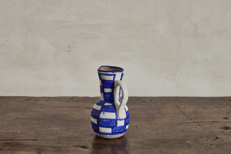 White & Cobalt Checked Pitcher