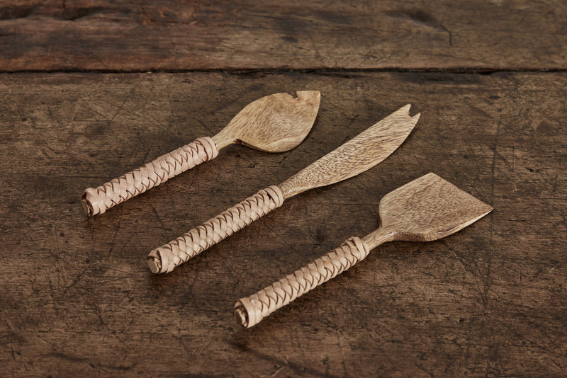 Nickey Kehoe Set of 3 Wood & Leather Cheese Knives