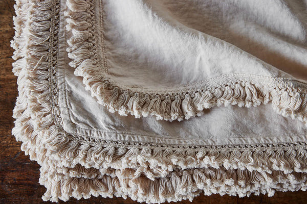 Once Milano Linen Tablecloth, Cream Fringe