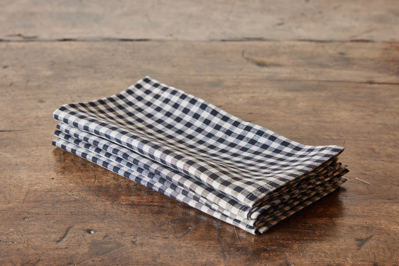 Linen Kitchen Towel - Black Checkered - Olive + Rose