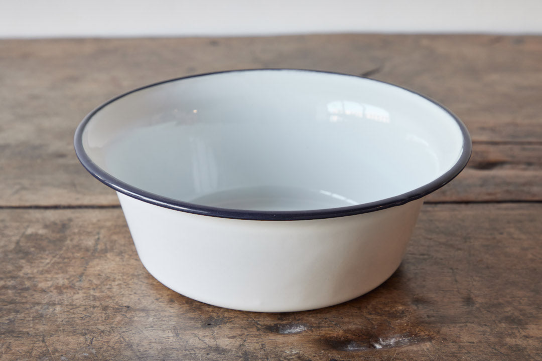 White Enamel Bowl with Black Rim