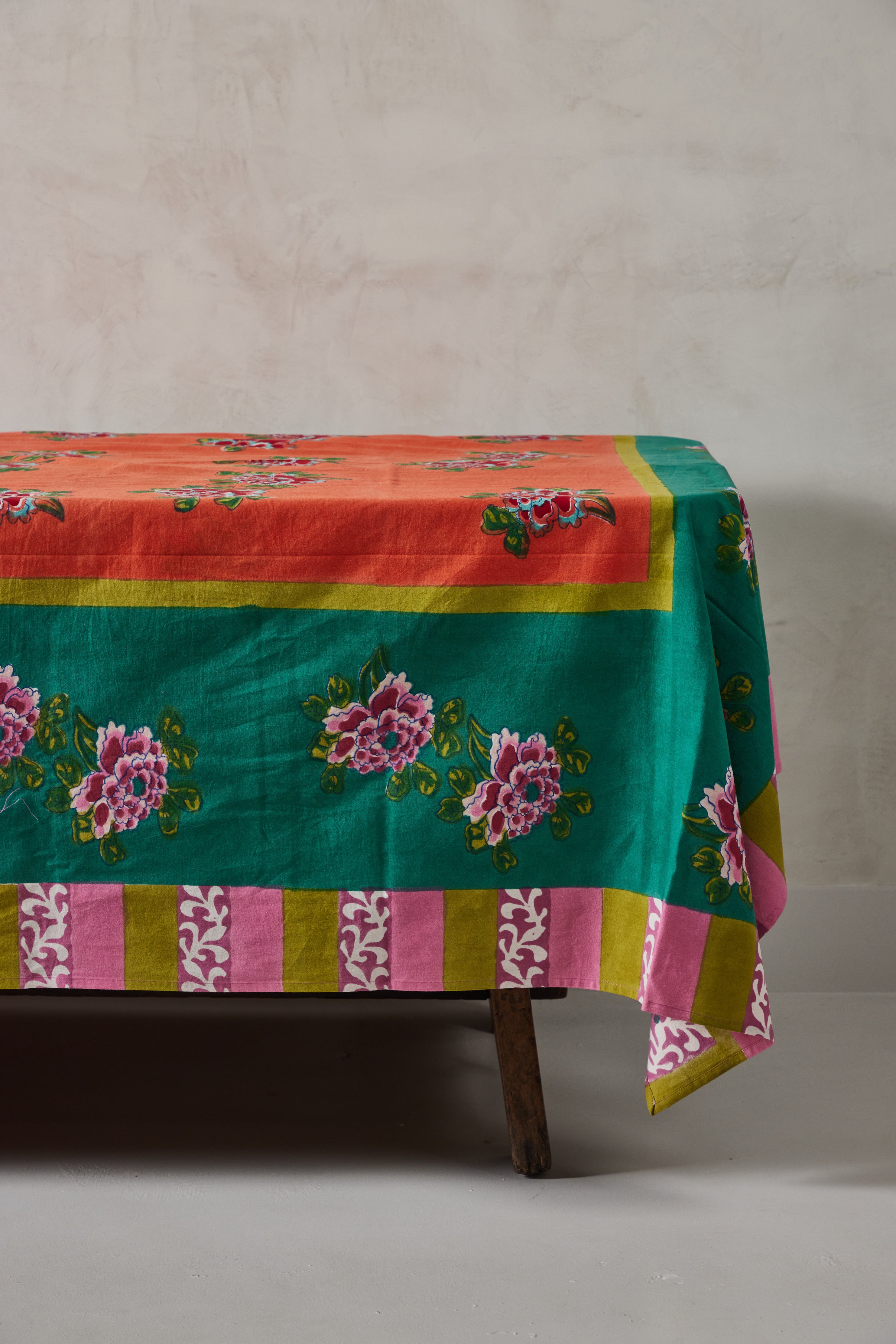 Lisa Corti, Peach and Emerald Ortensia Tablecloth