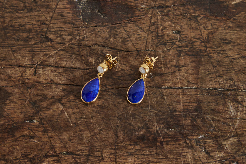 Alice Earrings with Lapis and Pearl