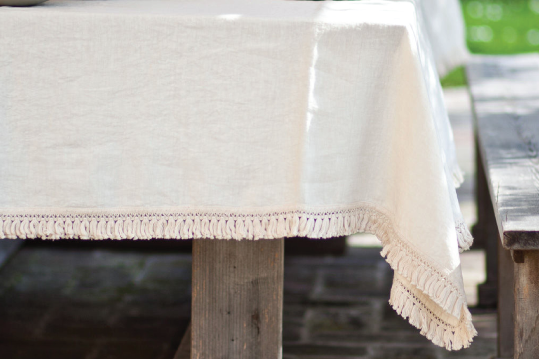 Once Milano Linen Tablecloth, Cream Fringe